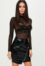 missguided black wrap over zip front skirt / high shine asymmetric skirts