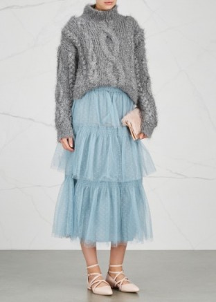 RED VALENTINO Blue tiered point d’esprit skirt ~ baby-blue skirts