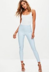 Missguided blue vinyl leggings / high shine skinny trouses