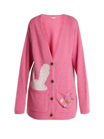 NATASHA ZINKO Bunny-intarsia cashmere cardigan ~ pink cardigans ~ fun knitwear