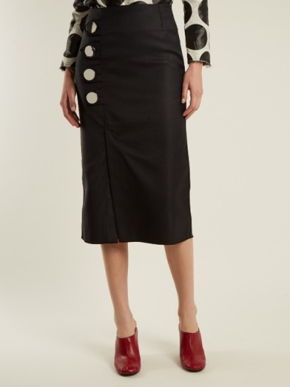 MARQUES’ALMEIDA Button-detail twill pencil skirt ~ chic black straight skirts