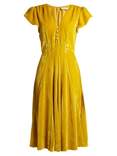 ALTUZARRA Camilla V-neck velvet midi dress ~ yellow dresses