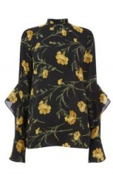 WAREHOUSE CARNATION PRINT TOP / floral fill sleeved high neck tops