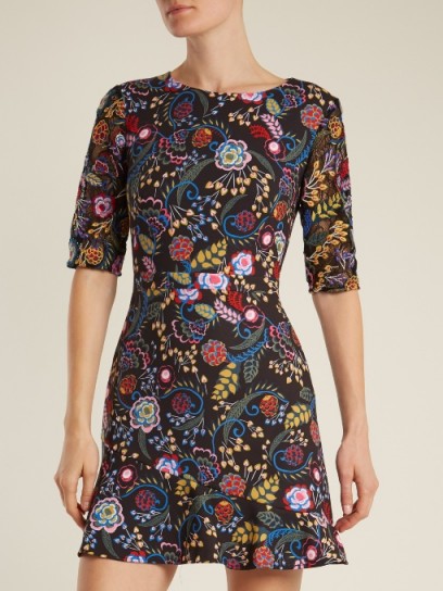 SALONI Celia floral-print cady dress ~ embroidered sleeve dresses