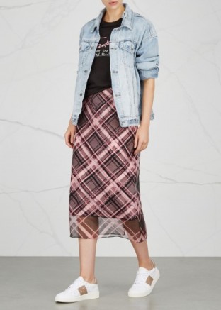 KENZO Checked organza midi skirt ~ sheer hem check print skirts