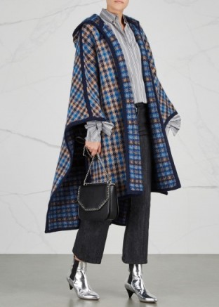 STELLA MCCARTNEY Checked wool blend cape / blue check print capes