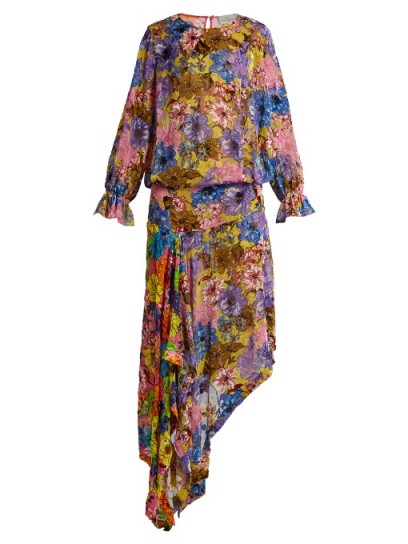 PREEN BY THORNTON BREGAZZI Clara floral-print velvet-devoré dress ~ asymmetric dresses