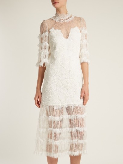 JONATHAN SIMKHAI Contrast-panel tiered lace dress ~ sheer white dresses