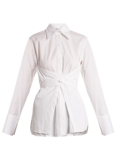 HELMUT LANG Corset-waist cotton-poplin shirt ~ white wraparound shirts