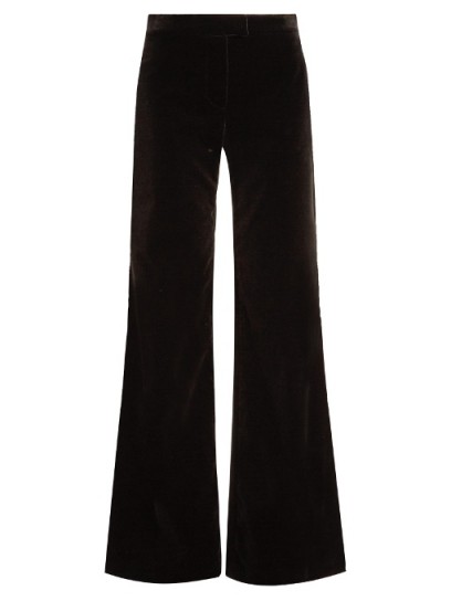 GOAT Countess wide-leg stretch-cotton velvet trousers ~ black evening pants