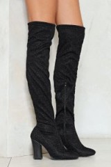 Nasty Gal Dancing in the Dark Over-the-Knee Boot ~ long black glitter boots