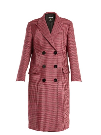 MSGM Double-breasted hound’s-tooth wool coat ~ pink houndstooth coats