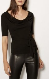 KAREN MILLEN DRAPE COWL NECK TOP – BLACK / draped neckline tops