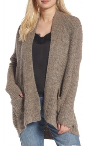 DREAMERS BY DEBUT Rib Knit Open Cardigan | mocha-brown cardigans | slouchy knitwear