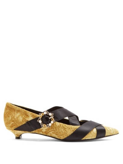 ERDEM Efa point-toe velvet pumps ~ gold low kitten heel shoes