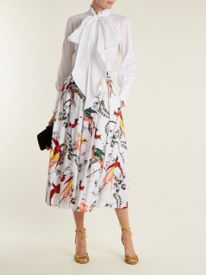 ERDEM Elena pleated A-line skirt ~ bird print midi skirts