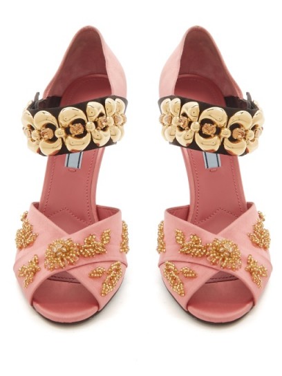 PRADA Embellished cross-strap satin sandals ~ ornate pink heels