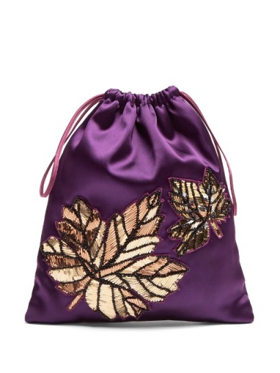 ATTICO Embellished-leaf satin pouch ~ luxe bags