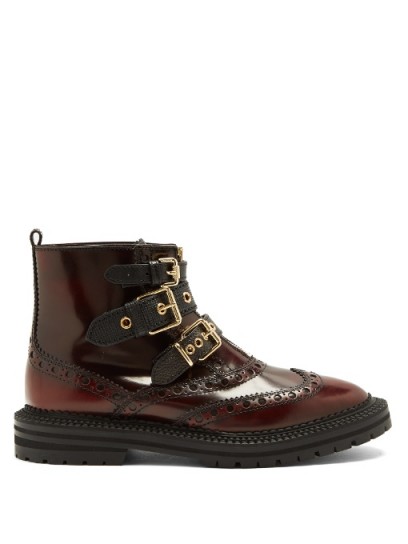 BURBERRY Everdon brogue-detail leather ankle boots ~ burgundy biker boots