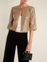 GOAT Evon collarless sequin-embellished jacket ~ short metallic gold evening jackets