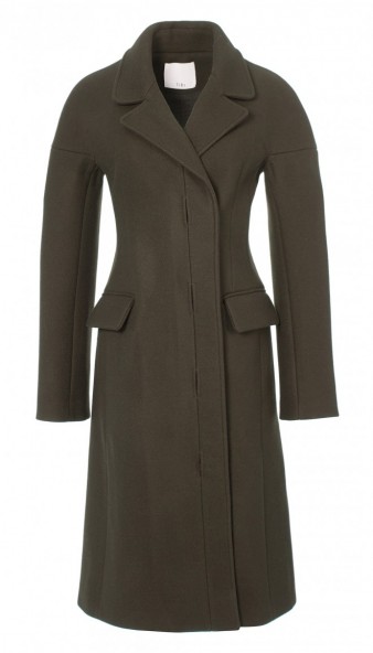 TIBI FELTED WOOL DROP SHOULDER CORSET COAT ~ green tailored winter coats