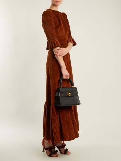 THE VAMPIRE’S WIFE Festival ruffled cotton-corduroy dress ~ long tobacco-brown cord dresses