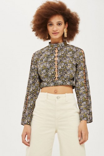 Topshop Floral Lace Eyelet Blouse | cropped hem, high neck blouses | crop tops