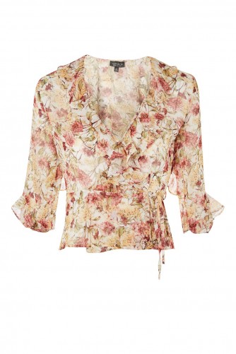 Topshop Floral Print Frilled Wrap Top