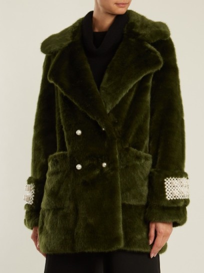 SHRIMPS Gavin embellished faux-fur coat ~ luxe outerwear ~ green winter coats