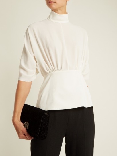 EMILIA WICKSTEAD Gee Gee high-neck crepe blouse ~ gathered ivory blouses