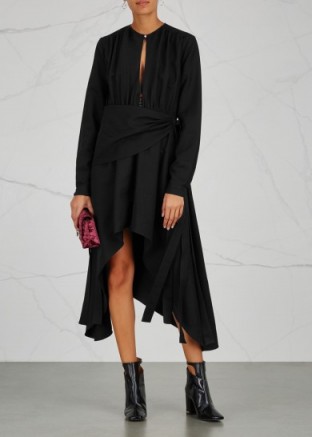 MAGDA BUTRYM Gela black silk dress ~ black draped asymmetric dresses