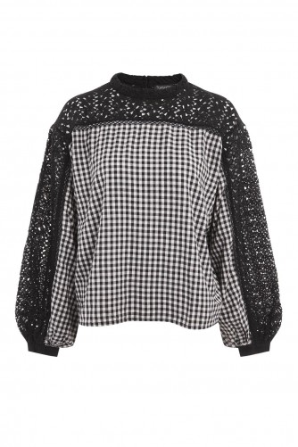 Topshop Gingham Lace Smock Blouse | check print tops