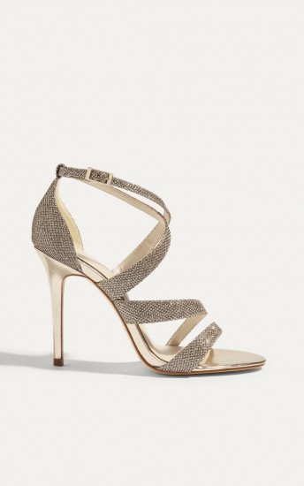 KAREN MILLEN GLITTER STRAP SANDALS – GOLD / party shoes