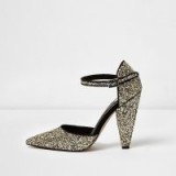 River Island Gold glitter two part cone heel court shoes ~ shimmering party shoes