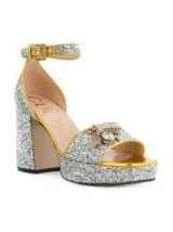 GUCCI glitter bee sandals / shimmering chunky heel platforms