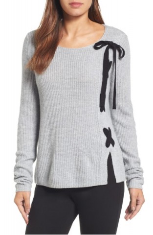 HALOGEN Lace-Up Sweater | heather grey jumpers | knitwear