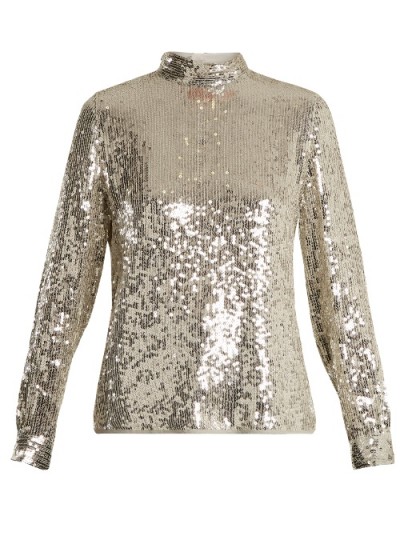 VANESSA BRUNO Hena high-neck sequinned top / shimmering silver tops