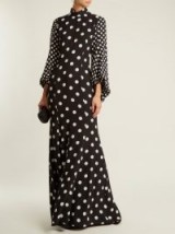 ANDREW GN High-neck polka-dot print balloon-sleeve silk gown ~ back and white evening gowns