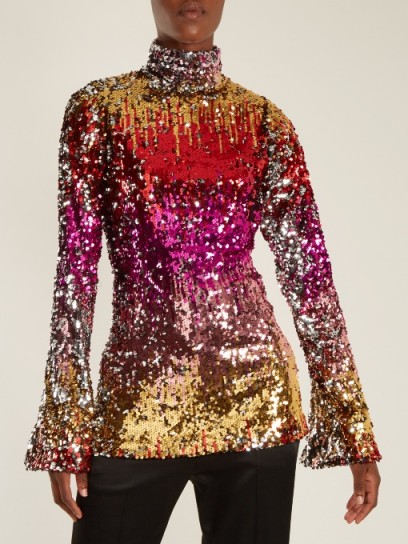 HALPERN High-neck sequin-embellished top ~ shimmering metallic tops