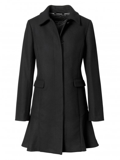 Italian Wool-Blend Flounce-Hem Coat ~ black flared hem coats