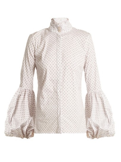 CAROLINE CONSTAS Jaqueline micro floral-print cotton shirt ~ high neck balloon sleeve shirts