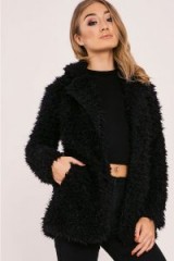 IN THE STYLE JAZEL BLACK FLUFFY LONGLINE COAT