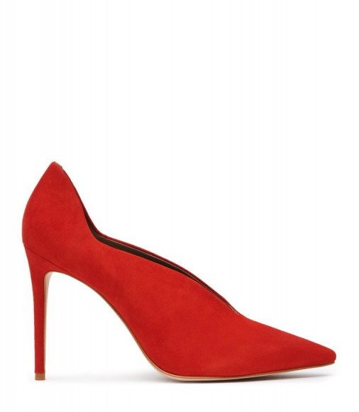 REISS JIL SUEDE CURVE-DETAIL SUEDE SHOES CHILLI ~ red curved edge courts