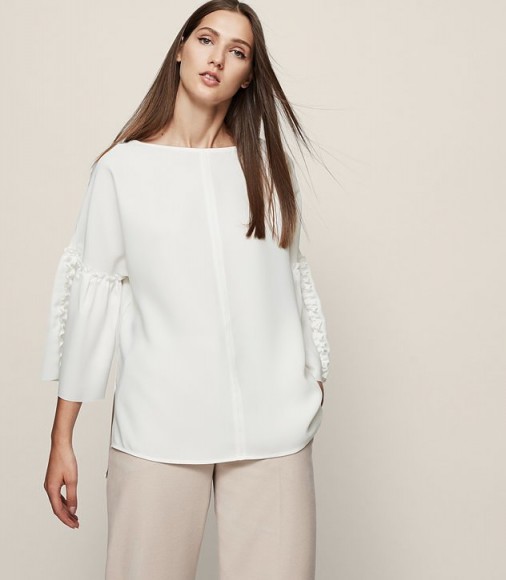 Reiss JOSS RUFFLE-DETAIL TOP OFF WHITE