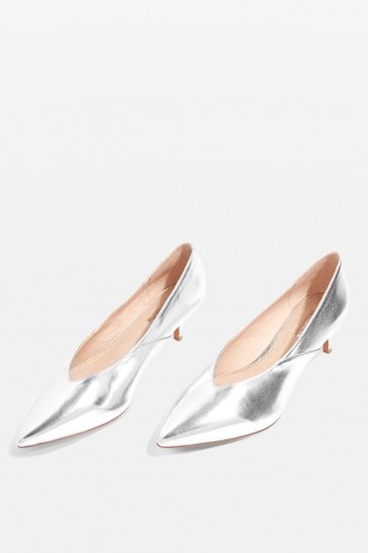 Topshop Jukebox Kitten Heels / pointed silver metallic courts