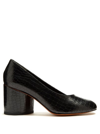 ROBERT CLERGERIE Koney crocodile-effect leather pumps ~ black chunky heeled courts