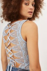 Topshop Lace Up Trim Back Bodysuit ~ pale blue bodysuits