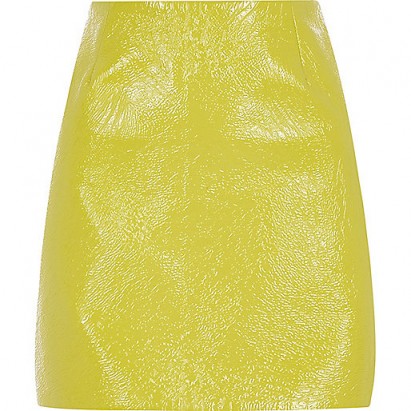 River Island Lime crinkle vinyl mini skirt / shiny, wet-look skirts