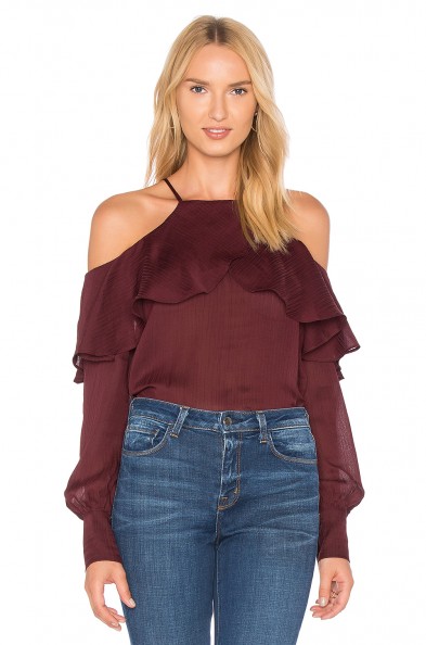 Line & Dot PHILIPA COLD SHOULDER TOP | purple ruffle tops