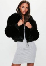 londunn + missguided black faux fur hooded jacket / fluffy bomber jackets